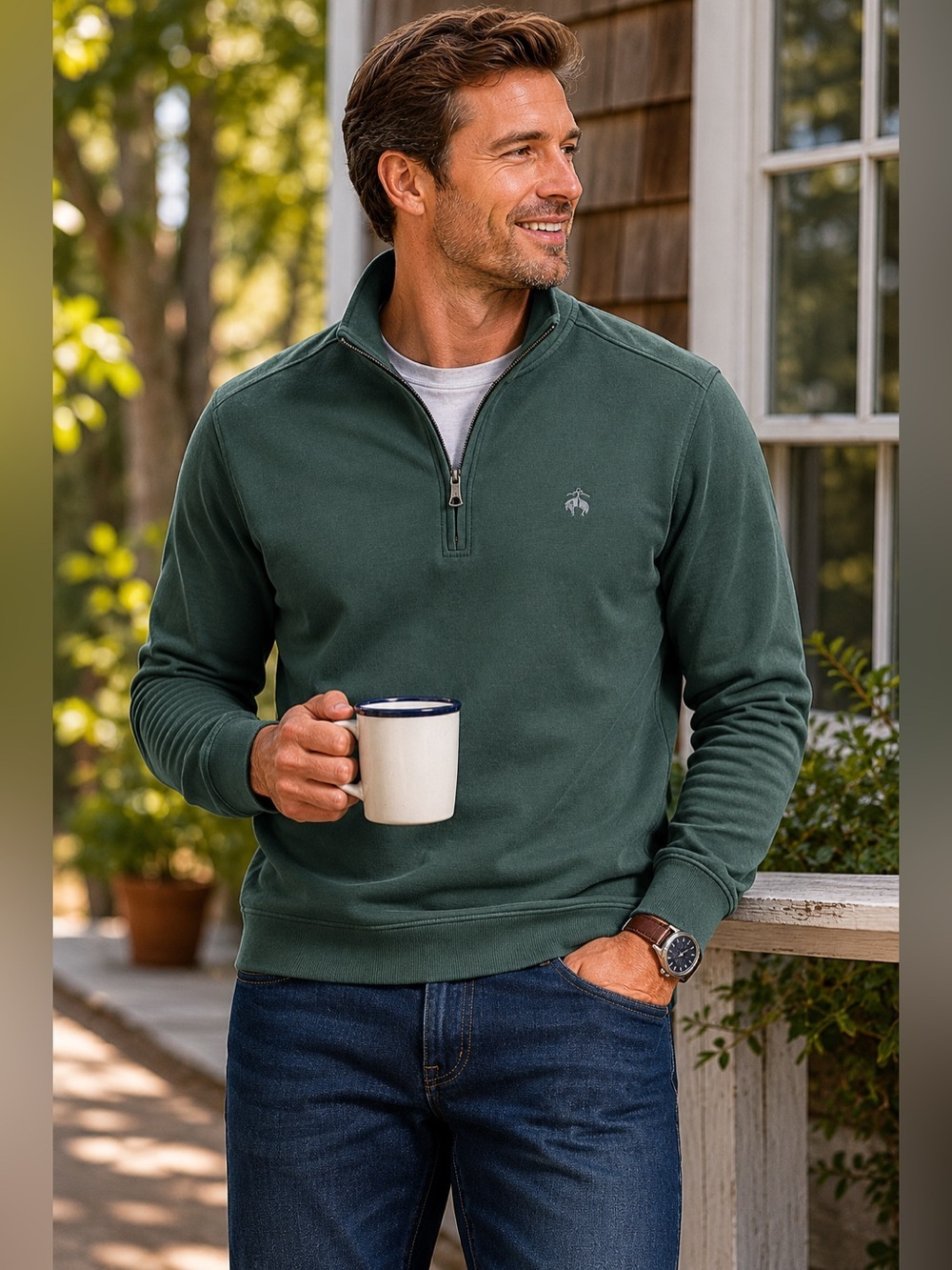 BROOKS BROTHERS 1818 Cotton Knit Quarter 1/4 Zip Pullover Logo Mens Large Preppy